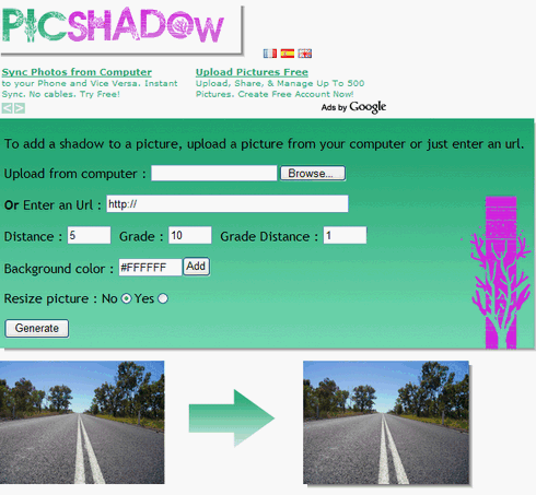 Agrega sombras a tus imagenes en PicShadow 1