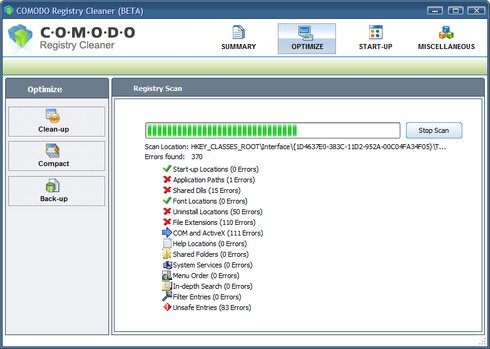 Otro buen software de Comodo: Registry Cleaner Beta 1