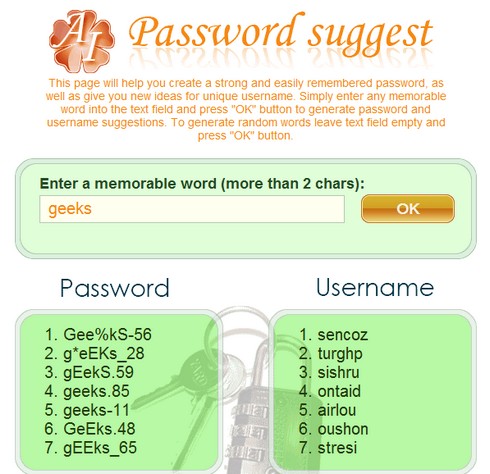 Password Suggest, generador de passwords y nombres de usuario. 1