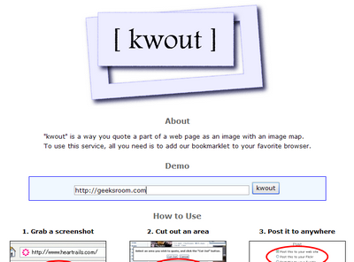 Kwout, copia parrafos o una región de un sitio web. 1
