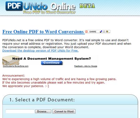 PDFUNdo Online, convertir ficheros PDF a Word. 1