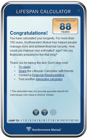Calcula cuantos años vivirás con Northwestern Mutual Lifespan Calculator 1