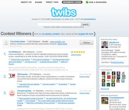 Twibs, directorio de empresas y negocios que publican en Twitter 1
