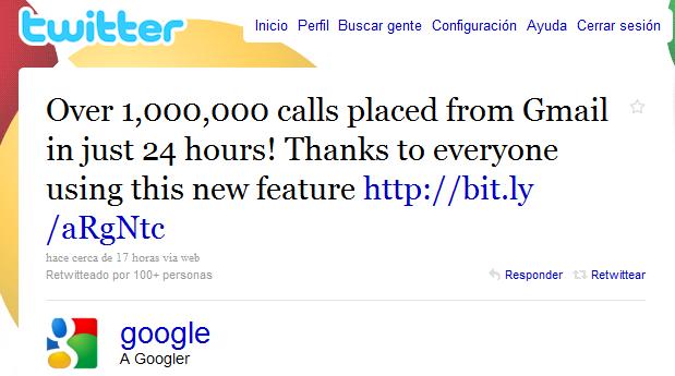 Google registra 1 millón de llamadas desde Gmail en su primer día. 1