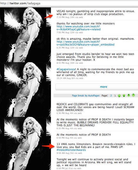 Lady Gaga lanza 8 tweets Promocionando la página de Ping. 1