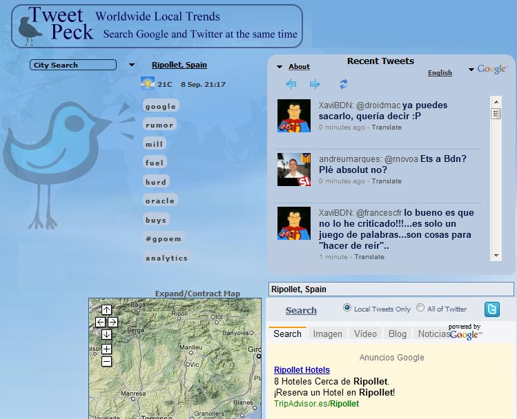 Tweetpeck: Servicio para buscar en Twitter y Google,y saber los tópicos de nuestra Localidad. 1