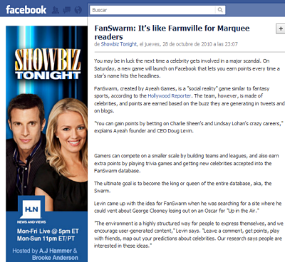 FanSwarm: El nuevo juego de Facebook donde utilizas a los famosos para Ganar. 1