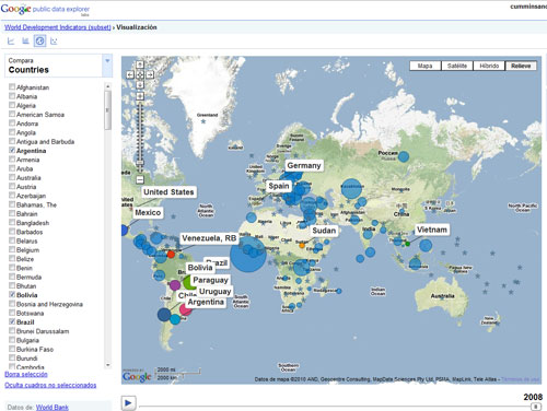 Google Labs: Explorador de Datos Públicos comparados por países 1