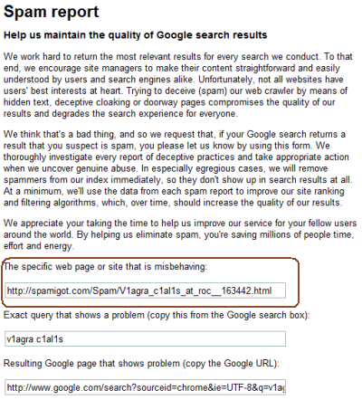 Google Webspam Report:Extensión para reportar a Google los enlaces que consideres Spam 3