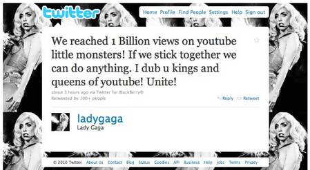 Lady Gaga marca un hito en YouTube 1000+ millones de reproducciones de sus vídeos. 1