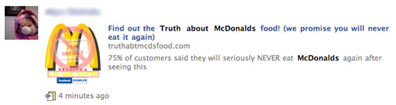 Facebook atacado nuevamente con un enlace “La Verdad Acerca de McDonald’s” 1