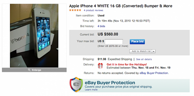 Apple esta removiendo los anuncios falsos en ebay del iPhone 4 blanco. 1