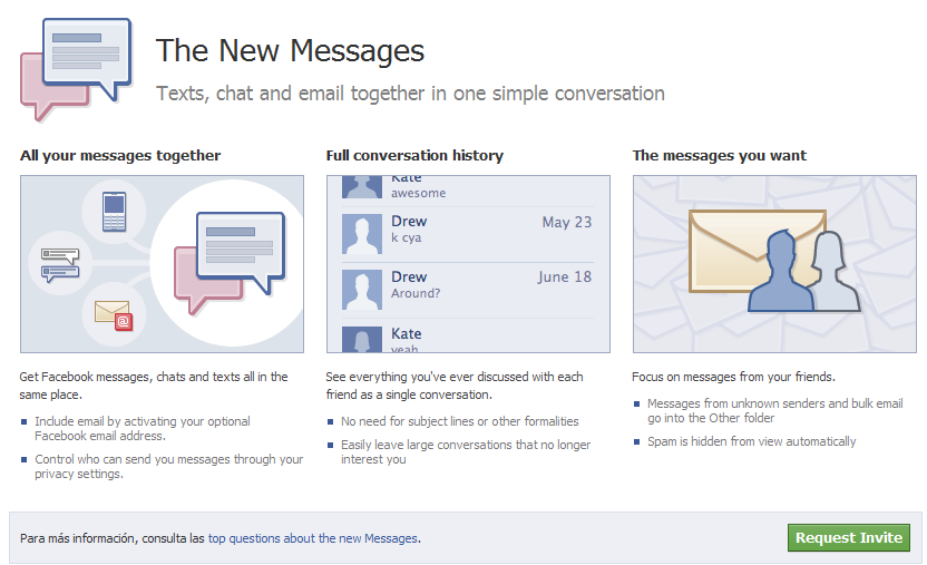 Solicita tu invitación para el sistema de mensajes de Facebook. 1