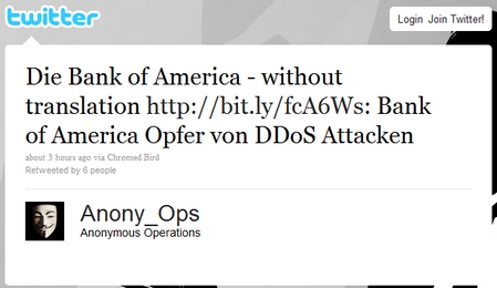 Anonymous ataca al Bank of America, así lo hizo saber a través de Twitter 1