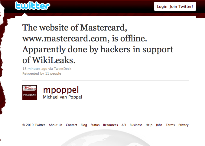 Anonymous deja Down el sitio Mastercard.com en apoyo a WikiLeaks. 1