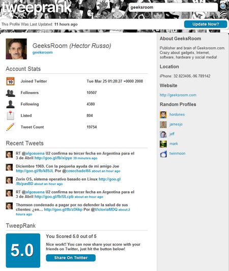 TweepRank, conoce el valor de los perfiles de las cuentas de Twitter 1