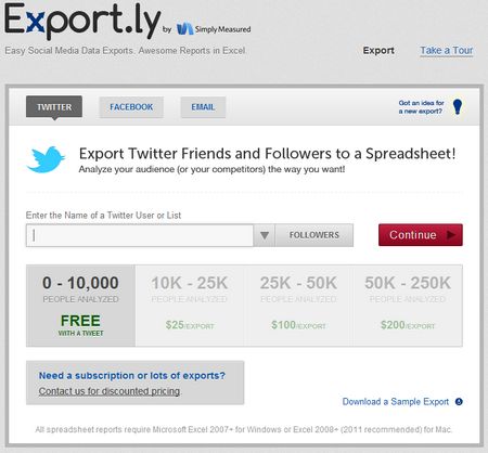Export.Ly, exporta y analiza tus datos de Twitter o Facebook en Excel 1