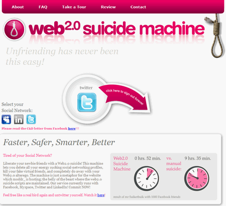 Web 2.0 Suicide Machine, te ayuda a desaparecer de la vida social 2.0 2
