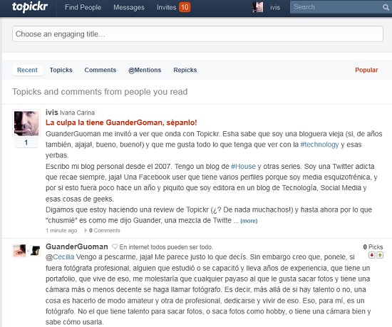 Topickr: una mezcla de blog, microblogging y foro. 4