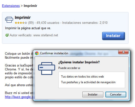 Extensiones de Chrome: Botón de Imprimir