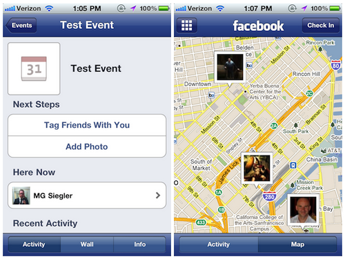 Facebook actualiza aplicación de iPhone con check-ins en Eventos 2