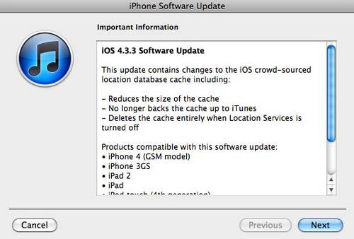 Apple lanza iOS 4.3.3 que soluciona problema de los datos de localización 1