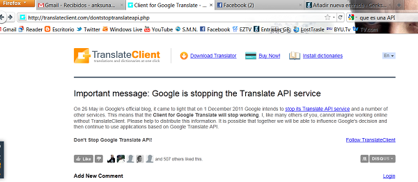 Google Translate API tiene fecha de caducidad. 2