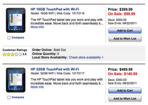 HP rebaja el precio de la Touchpad 16Gb a 99 dólares 1