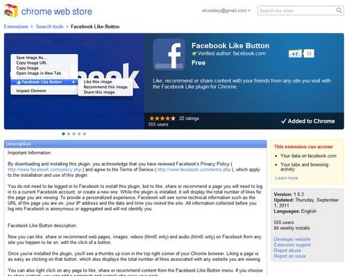 Facebook crea extensión para Chrome para usar el botón Me Gusta en cualquier sitio 1