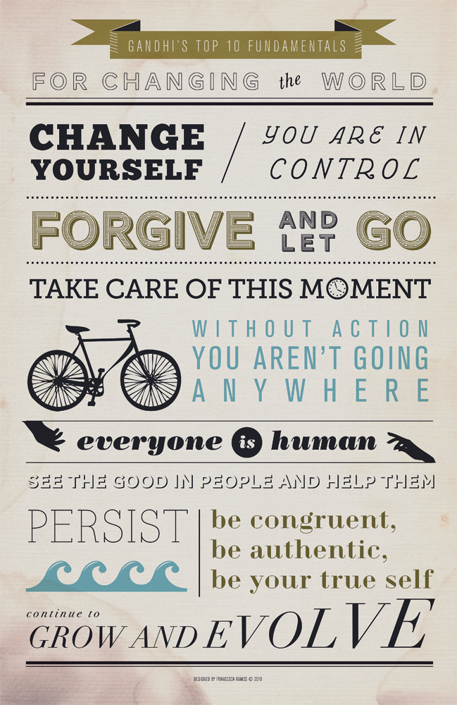 Poster con los 10 fundamentos de Gandhi para cambiar al mundo 1