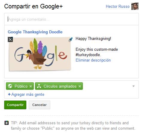 Google publica el doodle del Día de Acción de Gracias (Thanksgiving) con un toque de Google+ 2
