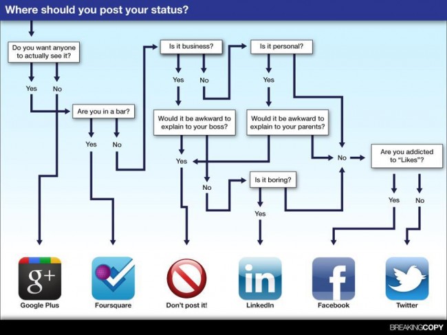 Diagrama de flujo que indica a que red social deberías de enviar tus comentarios 1