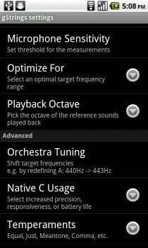 gStrings tuner: En el día de la música, un afinador en tu teléfono Android 3