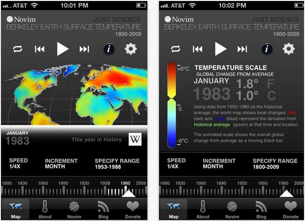 Just Science, aplicación gratuita para iOS que muestra los cambios climáticos 1