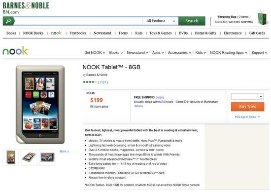 Un día antes de los esperado Barnes & Noble anuncia el lanzamiento de la nueva Nook de 8Gb 1
