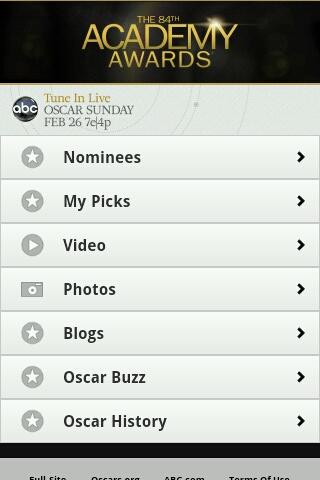 Aplicaciones móviles de Android, Blackberry y iPhone para seguir la entrega de los Oscars 2012 1
