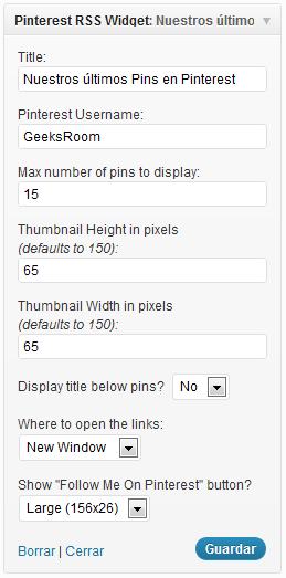 Widget de Pinterest para Wordpress que te permite mostrar tus últimos Pins 2