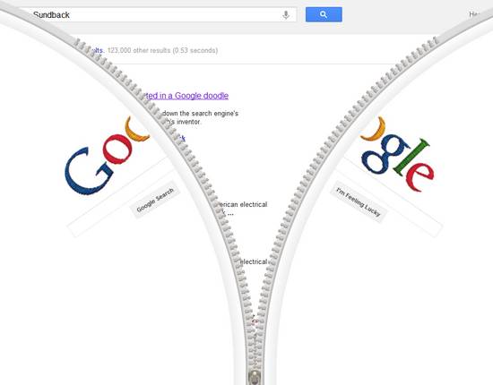 Un cierre/cremallera animado en el Doodle de Google de hoy en honor a Gideon Sundback 2