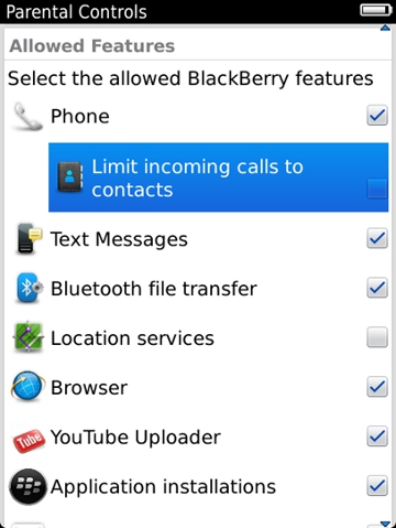 Control Parental en teléfonos inteligentes Blackberry 1
