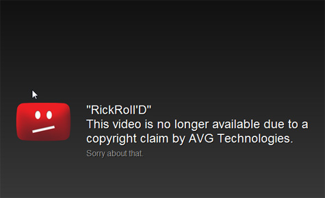 AVG pidió a Youtube que quitaran el vídeo original de Rickroll #Fail 1