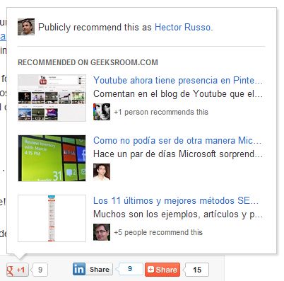 Las recomendaciones del botón Google +1 ya están activas para todos los usuarios 1