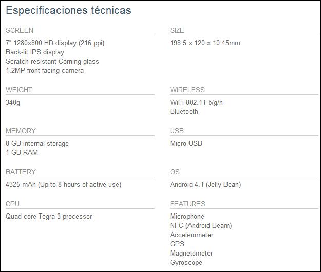 Nexus 7, especificaciones completas y ya se puede reservar #io12 #video 2