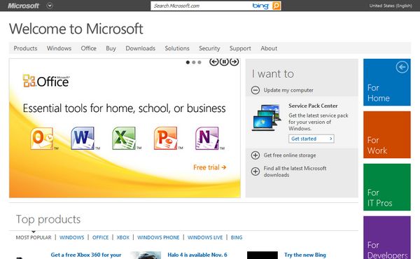 Te mostramos una imagen del próximo diseño de la página de Microsoft 2