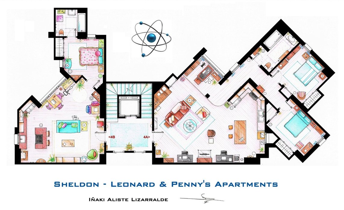 El plano de los departamentos de Leonard, Sheldon y Penny de The Big Bang Theory! 1