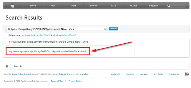 Una búsqueda en el sitio de Apple confirma el nombre de iPhone 5 y el lanzamiento de iTunes 11 2