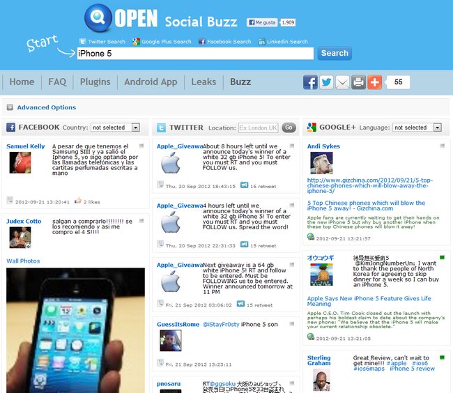 Social Buzz, interesante motor de búsqueda social en tiempo real con resultados de Twitter, Facebook y Google+ 1