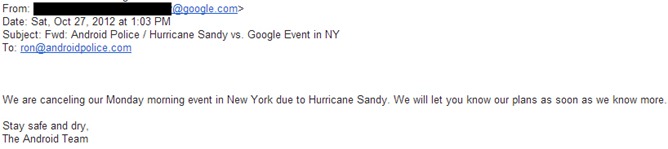 Google canceló el evento previsto para este lunes debido al huracán Sandy 1