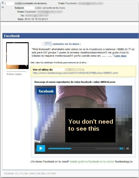 Nuevo ataque a usuarios de Facebook a través de un email en español 1