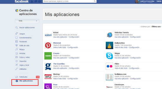 Facebook-MisaplicacionesCentro de aplicaciones