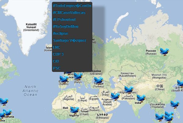 Tworldy, las tendencias de Twitter por ciudad y país en Google Maps 2